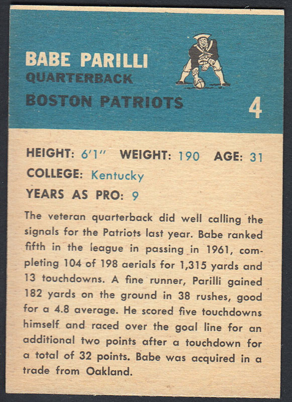 BABE PARILLI SIGNED 8X10 PATRIOTS PHOTO #2