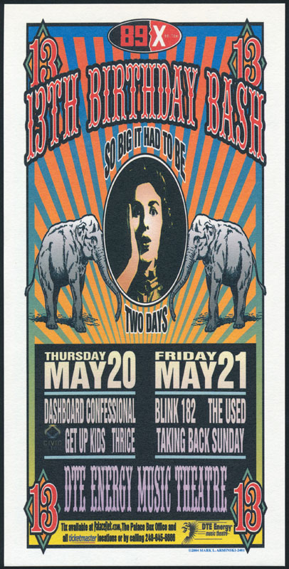 Mark Arminski 89X 13th Birthday Bash - Dashboard Confessional - Blink-182 Handbill