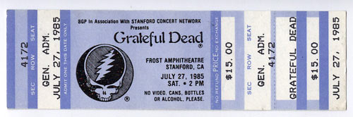 Grateful Dead 1985 Stanford Blue Ticket