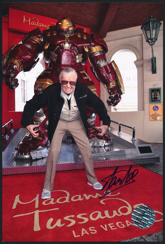 Stan Lee at Madame Tussauds with Iron Man Hulkbuster Autographed Photo