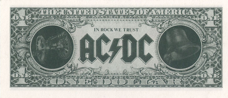 AC DC In Rock We Trust Promotional Dollar Bill Flyer