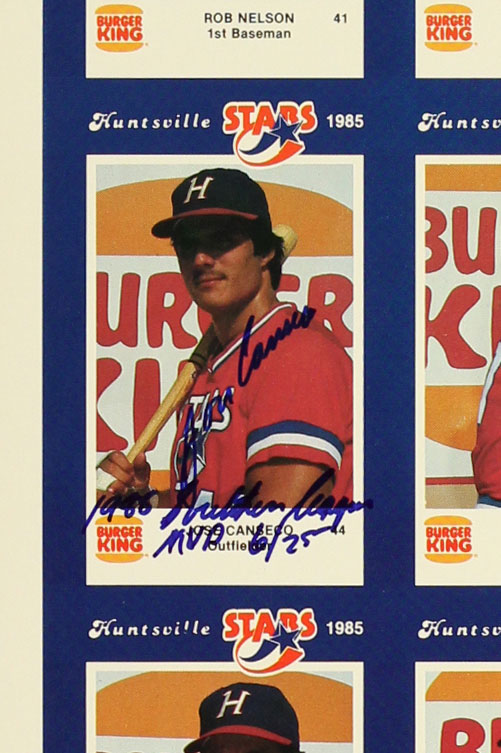 Burger King Huntsville Stars Cards Canseco Signed 1985 MVP Uncut Baseball Set