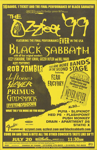 Ozzfest 1999 Black Sabbath Slayer Primus Concert Poster | eBay