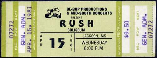 Rush 1981 Jackson Coliseum ticket