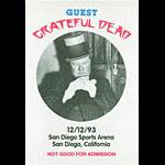 Grateful Dead 12/12/1993 Backstage Pass