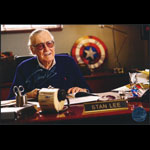 Stan Lee at Desk with Captain America Shield Autographed Photo